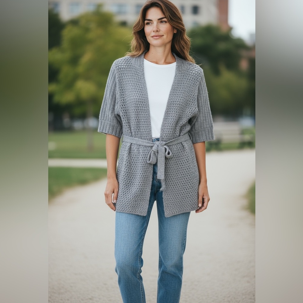 Alice + Olivia Gray Cashmere Wool Belted Cardigan Sweater